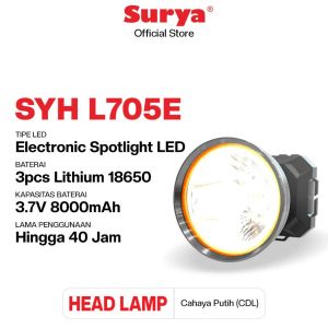 Surya Senter Cas Kepala Super Terang / Headlamp Outdoor LED Waterproof - SYH L705E - BONUS Kabel Cas