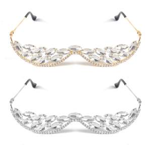Half Frame Sunglasses Rhinestones Sunglasses Without Lens V Frame Eyeglasses for Women Men Face