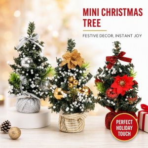 Wonderful Days Mini Artificial Christmas Tree Decorated With Ribbon Bow Balls Gold Red Silver Home Party Decor