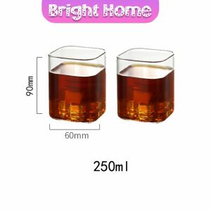 แก้วน้ำทรงสี่เหลี่ยม แก้วสี่เหลี่ยม แก้วกาแฟ แก้วใส แก้วนมทรงสี่เหลี่ยมทนความร้อน ใส่เย็นได้ แก้ว 250/400 ml Square transparent glass