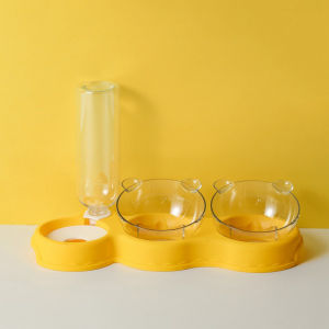 ที่ใส่อาหารแมว เครื่องให้อาหารแมวอัตโนมัติ ดื่มอัตโนมัติ ชามอาหารแมว ชามสัตว์เลี้ยง ชามกันมด ที่ให้อาหาร 3หลุม พร้อมขวดน้ำ