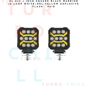 DL-035 4-inch Square Black Warrior 10 Lamp White+DRL Yellow Explosive Flash - PAIR