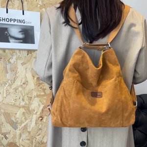 พร้อมกับสายปรับได้กระเป๋าสะพายไหล่ผ้าลูกฟูกสำหรับผู้หญิงกระเป๋าครอสบอดี้หรือกระเป๋าเป้สะพายหลังสไตล์วินเทจ