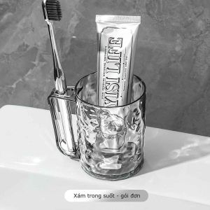 Ly Nước Đánh Răng Hoạ Tiết Sóng Nước 3D Phong Cách Châu Âu Cốc Đánh Răng Nhựa Cao Cấp Bền Bỉ Có Tay Cầm BAUHO