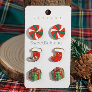 [COD] SweetBabiese 3 cặp dễ thương Cây giáng sinh Gingerbread người đàn ông Stud Bông tai cho phụ nữ đơn giản Acrylic Xmas hat nai sừng tấm bông tai Tình Bạn đồ trang sức quà tặng