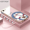 Hontinga เคสโทรศัพท์ OPPO A83สไตล์แฟชั่น,เคสมือถือแฟชั่นลายการ์ตูนโดเรม่อนสุดหรูชุบโครเมียม TPU แบบนิ่มเคสโทรศัพท์ทรงสี่เหลี่ยมมีกล้องป้องกันกล้องเคสยางกันแรงกระแทกสำหรับเด็กผู้หญิง. 