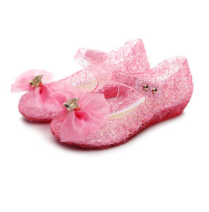 [Free Shipping] Ice Princess Shoes Summer Girls Sandals With Velcro Closure Closed-Toe Sandals For Children Bowknot High Heels