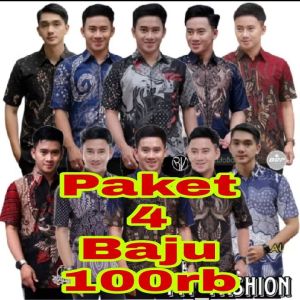 GROSIR 3 PCS 100RB Kemeja Batik Pria Hem Batik Baju Pria Lengan Pendek Batik Pekalongan JAYA STORE
