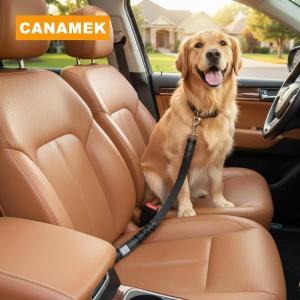 【CANAMEK】 Adjustable Reflective Dog Car Seatbelt Durable Nylon Pet Leash for Safe Backseat Travel