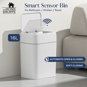 SG New 16L Kitchen Toilet Bedroom Smart Sensor Bin Auto Open Small Plastic Bin White Soft Closing Trash Bin by Thehomeshoppe