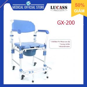 Ghế Bô Vệ Sinh Có Bánh Xe Khung Nhôm Nhẹ Đệm Da Pu Có Gác Chân Lucass GX-200 (GX200)(Khung nhôm cao cấp)