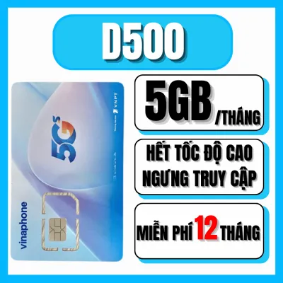 Sim 5G Vina Trọn Gói 1 Năm Gói Cước Chuyên vào mạng Ezcom D500 Có 5Gb 1 tháng tốc độ cao . Bảo hành chính hãng Vinaphone FREESHIP - CHƯA KÍCH HOẠT.