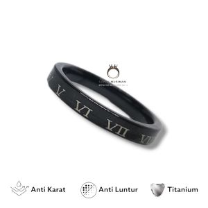 Cincin Pria Wanita Romawi Titanium Emas Silver Hitam Korea Anti Karat