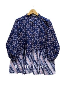 SHANNUM SERIES KEJORA WARNA NAVY MOCCA BLOUSE BATIK KERJA WANITA KATUN HALUS PREMIUM