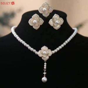 🚚【Local Express Delivery】🚚 Flower Jewelry Set Women Sweet Elegant Necklace Earrings Ring Sweet Choker Fashion Wedding Jewelry