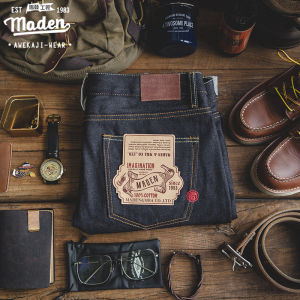 Maden Overalls Men Quality Boy 2024 Autumn Slim Fit Pants Japanese Double Red Ear Slim Straight Original Cow Retro Embroidery Primary Color Tannin Curling Simple Youth Jeans