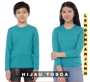 Kaos Oblong Polos Panjang Anak Hijau Toska - Kaos Polos Lengan Panjang Anak Tanggung - Kaos Polos Panjang Hijau Tosca