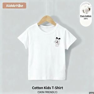 Summer Pure Cotton Childrens T-shirt Bottoming Shirt Size Childrens white Short-sleeved Top