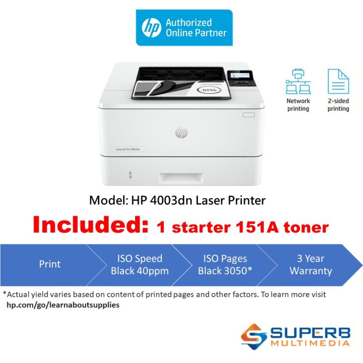 HP Laserjet Pro 4003DN (2Z609A) Printer (Replace M404dn) Lazada