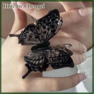 Hmeme Punk Butterfly Ring Black Exaggerate Gothic Three-Dimensional Vintage Finger Rings Butterfly Ring For Women Jewelry Accessories Gift
