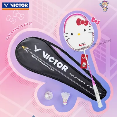 Victor KT Hello Kitty High-Quality Badminton Racket for Adults and Children - Bouquet Pink
