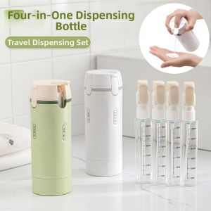 INVADER 4-in-1 Travel Sub-bottling Wash Care Set Leak-Proof Portable Pump Bottle Dispenser Pocket Design Toiletries Bottle Set Shampoo Shower Gel Storage