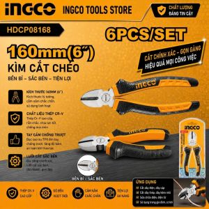 Kìm Cắt INGCO 6 Inch (160mm) HDCP08168 Lưỡi Cắt Sắc Bén Chống Gỉ Tay Cầm Hai Màu Chống Trượt