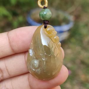 Rare Yellow Natural Type A Jadeite Jade crafted with Dragon Playing with Pearls as Pendant certificate weigh 6.33 grams measurement 32 * 21 * 6.5 mm (pendant217)