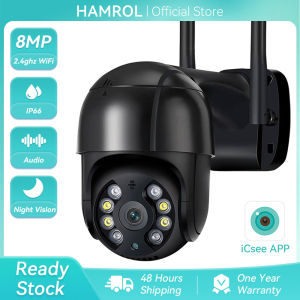 Hamrol 8MP 4K Outdoor PTZ Wifi IP Camera 5MP 5X Zoom Two-Way Voice 1080P Color IR Night Vision Home Wireless CCTV Camera Connect to Cellphone iCsee