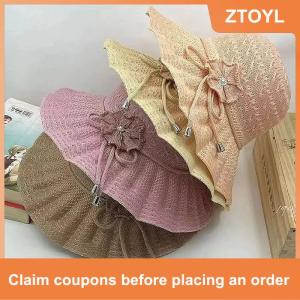 【ZTOYL】 Wide Brim UV Protection Straw Hat Fashion Casual Breathable Beach Cap Bucket Hat Summer Sun Hat