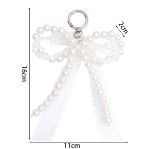 【♡Lovely girls house♡】พวงกุญแจห้อยกระเป๋าลูกปัดที่ใส่กุญแจไข่มุกแฟชั่นพวงกุญแจโบว์