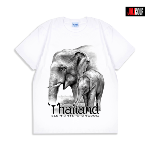 Joligolf เสื้อยืดลายไทย ลายช้างช้างแก่ Elephant T-Shirt ไม่คัน ไร้ตะเข็บข้าง ลูกบวชจนสึกก็ยังไม่ย้วย ผลิตจากผ้าคัตตอน No.074