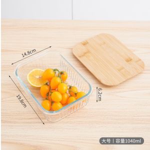 3Pcs/set Heat Resistant Borosilicate Glass Lunch Box with Bamboo Wood Lid Storage Container Bekas Makanan 竹木盖玻璃便当盒