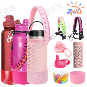 Full Wrap Cover Cap for Aquaflask Tumbler Lid with Straw Hydroflask Wide Mouth Bottle Paracord Handle Strap Peliflask Mug Silicone Boot CIVAGO Rubber Bottom 40oz/32oz/22oz/18oz Pink Pinky Rose Red Peach
