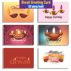 12pcs/set 2023 Diwali Greeting Card Gift Cards for Deepavali Folding Postcard Holiday Divali Festival Blessing Cards