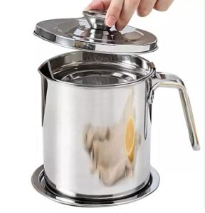 1.3L Oil Filter Storage Can Grease Strainer Pot Oil Strainer Container Restaurant-ASIANMART