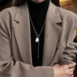 [COD] WEICHENG Stainless Steel Pearls Long With Baroque Pearls Necklace For Women Adjustable Chain Sweater Accessories Fashion Jewelry
