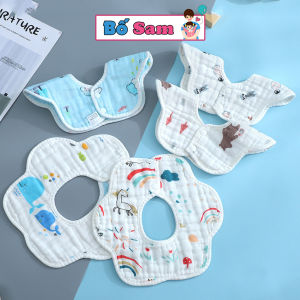 Yếm cho bé tròn xoay vải xô 8 lớp ăn dặm sơ sinh nhiều họa tiết Shop Bố Sam