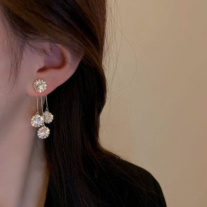 Frascati Korean New Design Fashion Jewelry Round Crystal Tassel Pendant Earrings Luxury Women Gala Party Accessories