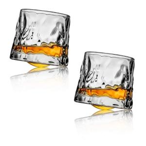 2 Pieces Rotating Whiskey Glass Cocktails Durable Whiskey Brandy Glasse Cups Juice Water Mugs Glasses Cup Glass Material