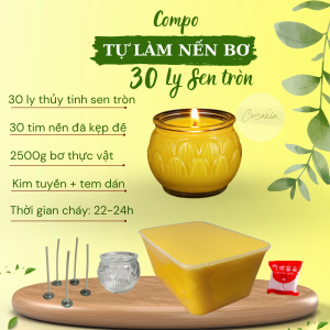 Compo nguyên liệu làm 30 ly nến bơ ly sen tròn 100ml/ly