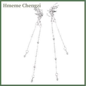 Hmeme 1Pair Angel Wings Liquid Metal Butterfly Tassel Ear Cuff Non Earrings Trendy Punk Design Female Long Ear Clip Jewelry