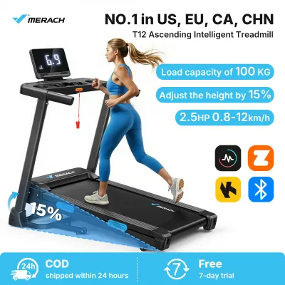 MERACH Treadmill 300 Lbs Capacity Folding Treadmill Electric Treadmill for Home 0.5-7.5Mph 3.0Hp Incline Folding Treadmill Led Strip Threaded