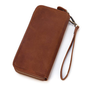 ROYAL BAGGER Genuine Cow Leather Purse Retro Crazy Horse Leather Men‘s Long Wallet Fashion Zipper Wallets Casual Card Clip Clutch For Man Cool