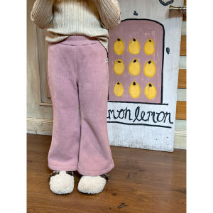 Ambbkids 2025-Quần Dài Nhung Lót Lông Cừu Ống Loe Ống Vảy Siêu Ấm Mềm Mại Phong Cách Sành Điệu Cho Bé Gái Thu Đông 2025