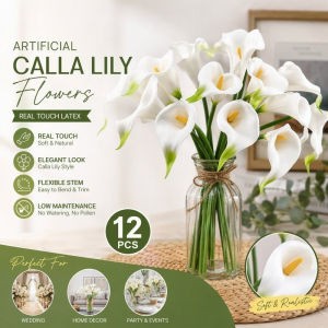 12PCS Artificial Calla Lily Flowers Real Touch Latex Fake Floral Bouquet For Wedding Home Vase Decor