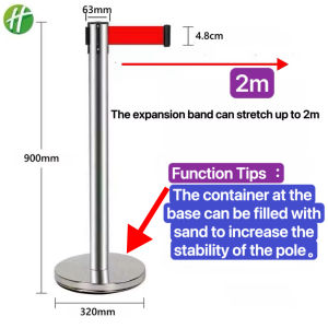 Stainless Stanchion Post With Belt Retractable Solid Base Stanchion Post  Rope For Hotel Queue Stand