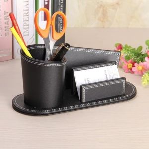LIVELYN With Business Card Slot Leather Pen Holder Creative Multifunctional Business Card Stand Creative Leather Desk Organizer Holder Home Office