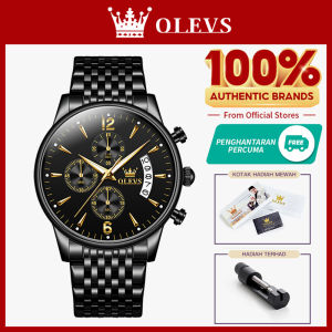 OLEVS resmi Autentik merek Mode Santai jam tangan pria anti air cowok keren original asli import elegan mewah dewasa terbaru bercahaya Waktu kalender Jam tangan kuarsa tali jam baja tahan karat buat gaya kado untuk pacar cowok