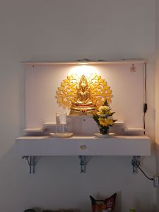 หิ้งพระดวงดีไม่มีรั้วข้าง 2in1 แบบกล่องลิ้นชัก หลังคา มีไฟ